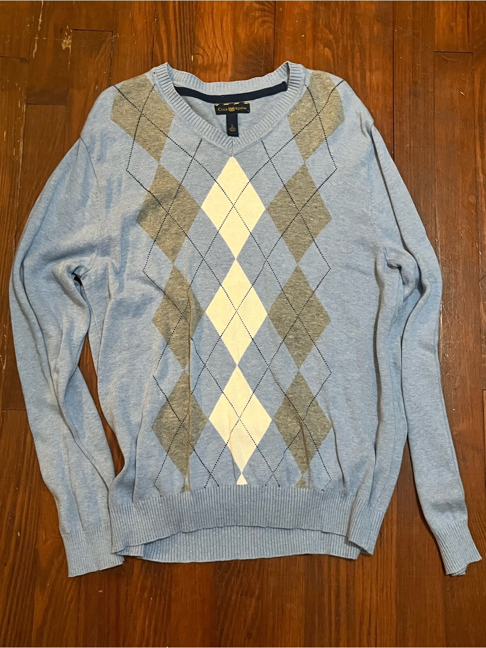 Club Room Light Blue Argyle V-Neck Sweater